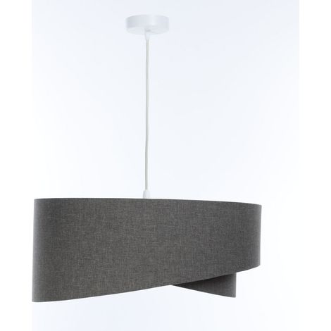 Suspension tissu E27 ronde Ø 40 cm H : max 90 cm blanc gris moderne (1/5)