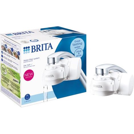 Filtre sur robinet Brita ON TAP V – Filtration eau pure – 600 litres en 4 mois – Design blanc élégant – Écologique (1/10)