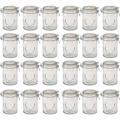Lot de 24 bocaux hermétiques en verre - JUANIO - 0,7 L - Hauteur 14,5 cm - Diamètre 10,2 cm - Fermeture à clip (1/5)