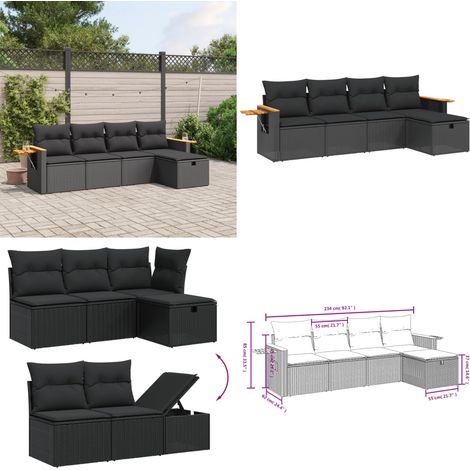 Salon de jardin 5 pcs avec coussins noir résine tressée - Ensemble Salon De Jardin - Mobilier Extérieur - Canapé Jardin - Chaise Lounge - Set Salon De Jardin - Home & Living (1/4)