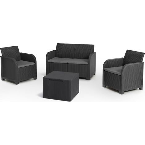 Keter Set 2 Sessel + Sofa + Aufbewahrungstisch ROSALIE LOUNGE Anthrazit (1/5)