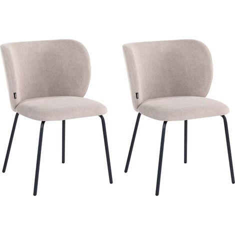 Set of 2 Dining Accent Chairs Taupe Upholstery without Armrests Metal Base Retro Design CALERA (1/4)