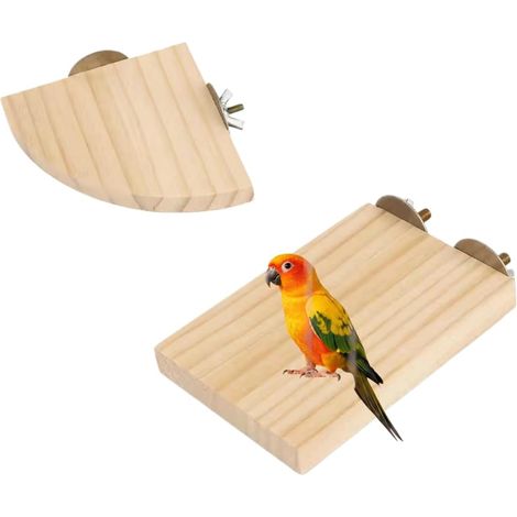 Pet Perroquet Plateforme en Bois Rack,2 Pièces Perchoirs en Bois Naturel avec Plateforme pour Petits et Moyens Perroquets,Rectangulaires pour Oiseau, Perroquets,Hamsters,Gerbilles (1/5)