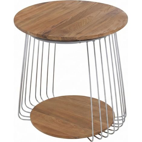 Table basse MCA HWC-P60, table d'appoint, table basse, table de salon, métal MDF ronde Diam. 50 cm- marron (1/5)