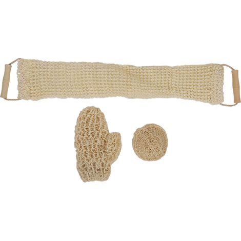 Lot 3 gants exfoliants en sisal, gommage profond sous la douche, set loofah pour la maison. (1/5)