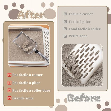 Pelle à litière pour chat en maille métallique Pelle à litière en acier inoxydable pour litière fine Tamis à litière pour chat ergonomique et durable (1/4)