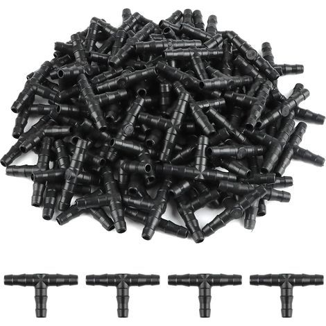 100 Stück T-Stück-Schlauchverbinder 4/7 mm – PVC-Anschlussstücke für Bewässerung, Zerstäubungsdüsen, Tropfbewässerung, Mikrosprühsysteme, Bewässerungsanschlüsse für automatische Schlauchsysteme und We (1/5)