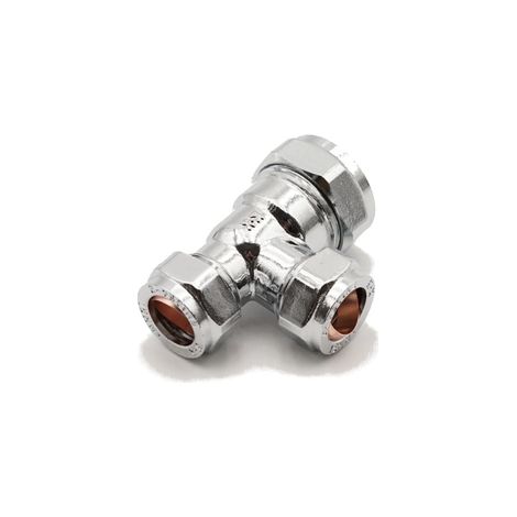 PrimaPlus Chrome Compression Tee 22x15x15mm Brass Fitting (1/2)