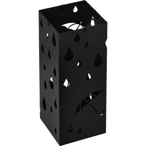 Portaombrelli con 4 Ganci e Vaschetta Raccogligocce 15,5x15,5x41 cm in Metallo Nero (1/5)