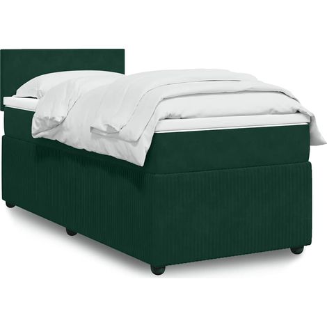 Cama box spring con colchón terciopelo verde oscuro 100x200 cm