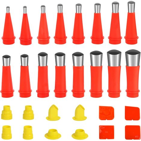 (16 Buses + 8 Bases + 4 Grattoirs)Embout Cartouche Silicone, Canule Silicone, Buse Applicateur Joint, Buses de Calfeutrage, Buse de Remplacement, Embouts d'Étanchéité en Acier Inoxydable (1/5)