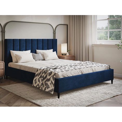 Lit capitonné avec tête de lit 180x200 velours bleu Snazi (1/5)