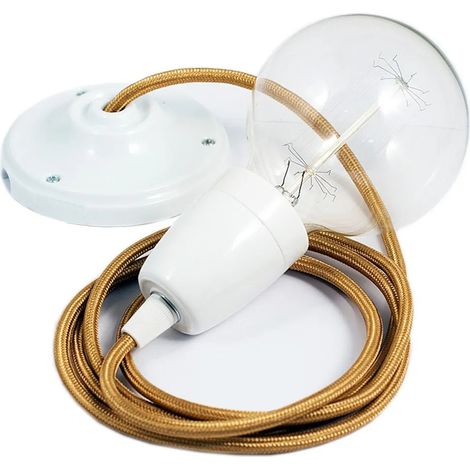 Lampada a sospensione creative-cables rm05 porcellana cavo tessile dorato 2m (1/3)