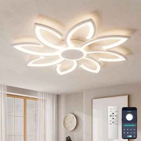 Living Room Ceiling Light, 80 cm Dimmable LED Ceiling Light with Remote Control, 98 W, 8000 LM, Flower Shaped LED Ceiling Lighting for Office, Bedroom, White (1/5)