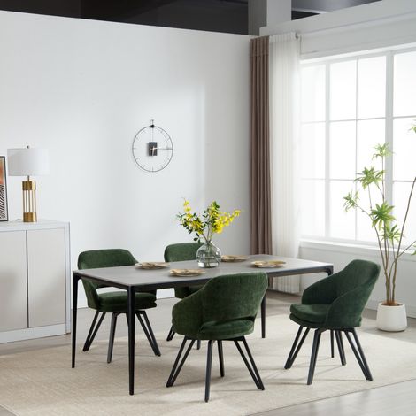 Wahson 4er-Set Esszimmerstuhl Metallbeine Chenille, Moderne Bequeme Küchenstühle und 180° Drehung ideal als  für Esszimmer Küche oder Wohnzimmer, Grün