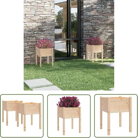 The Living Store Jardinières d'extérieur 2 pcs 50x50x70 cm bois de pin massif - Jardiniere Exterieure - Bac A Fleurs - Pot De Fleurs - Bois De Pin - Jardin (1/5)