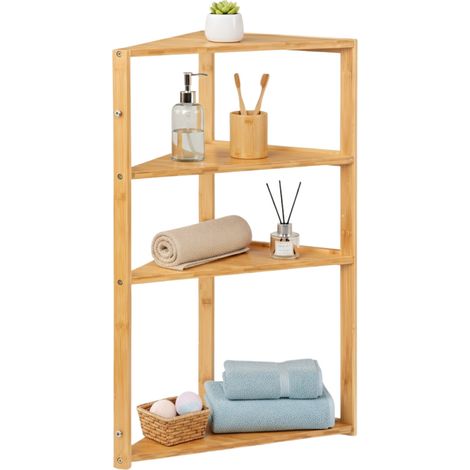 Eckregal aus Bambus mit 3 Ablagen und Baldachin, 80 x 36,5 x 33,5 cm, Thinia Home