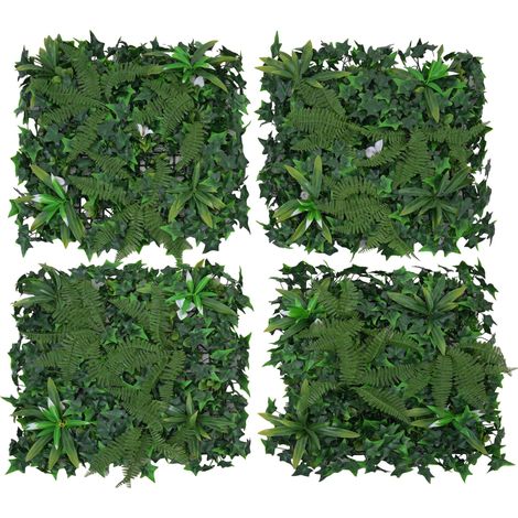 Panneau mural HWC-O95 plantes artificielles intérieur/extérieur, 4 pièces de 50x50 cm - 1 m2- Fougère/Lierre (1/5)