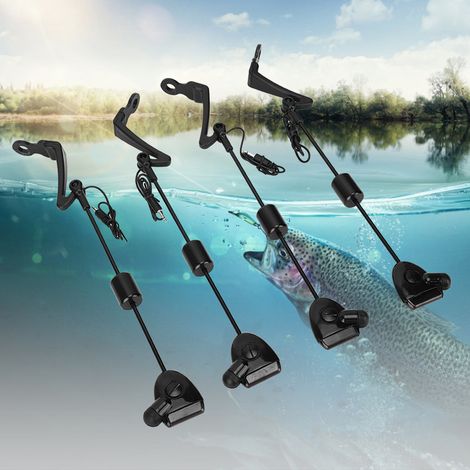Support de Touche Pêche 4 Pièces avec Alarme Sonore et Lumineuse, Chaîne Indicateur, Équipement de Pêche