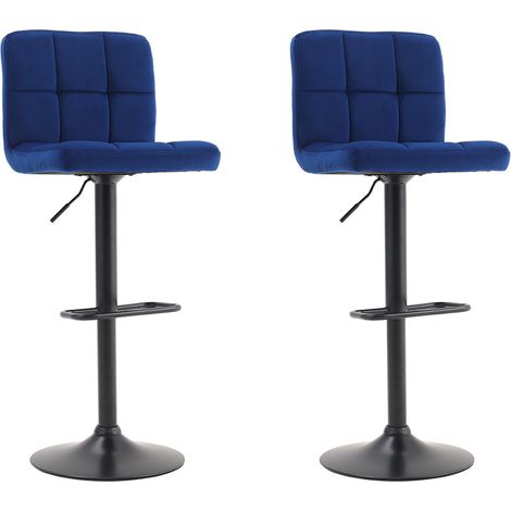 Blue 2 Pcs Velvet Upholstery Bar Stools High chairs Breakfast Dining stools with Low Backrest (1/4)