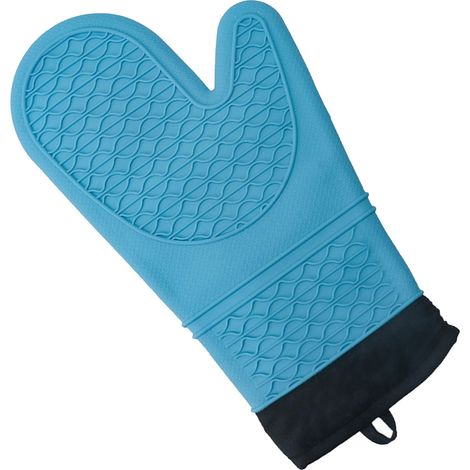 Gant de four en silicone pour micro-ondes et pâtisserie, anti-brûlure, thermorésistant, épais, bleu ciel, 34x19 cm, 1 pièce (1/4)