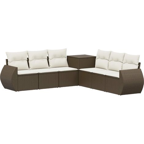 Sofa Set 7 pcs Braun und Creme Weiß Polyrattan und Stahl vidaXL (1/5)