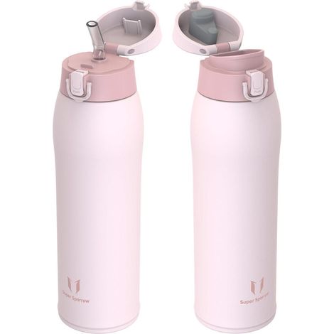 Edelstahl Thermosflasche 350-950ml BPA-frei mit 2 Deckeln Hellpink (1/5)