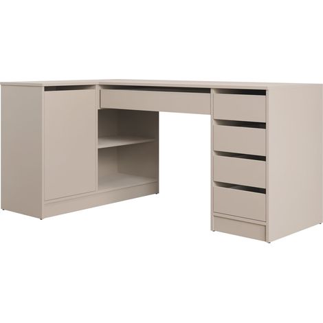 Mesa de ordenador esquinera Comfivo Terros III, Beige, Con puertas, Con cajones, Rectangular, Número de puertas: 0, Número de cajones: 0, 76x158x98cm