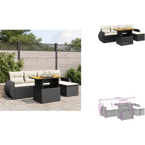 The Living Store Salon de jardin 6 pcs avec coussins noir résine tressée - Meubles extérieurs (1/3)