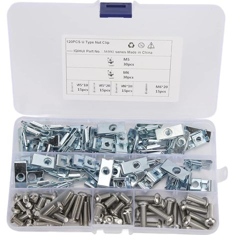 120Pcs M5 M6 U Type Ecrou Clip Vis Assortiment Kit Durable en Acier Au Carbone U Forme Clip Attache Portable Partie Fixe pour Motos Tracteurs Voiture (1/5)