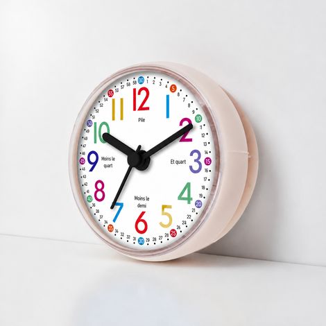 Mini horloge murale ronde à ventouse Ø 7 cm blanche chiffres colorés aiguilles noires blanc 25 g – Livraison gratuite