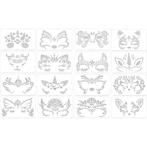 Pochoir Visage - Pochoir Tatouage Paillettes - Résine Polyester Réutilisable - Pour Fêtes Halloween Anniversaires - Lot de 16 Pièces (1/5)