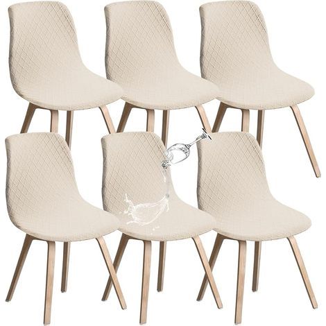 Lot de 6 Housse de Chaise Extensible,Housses de Chaise de Salle à Manger Amovible Lavables,Universel,Durable,Moderne pour Salle à Manger,Hôtel,Décor,Mariage(Beige) (1/5)