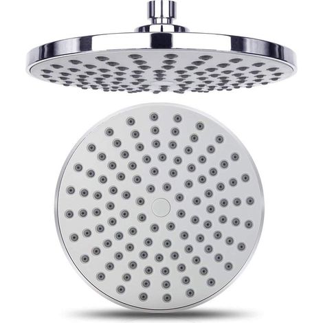 Pommeau de douche fixe rond en ABS de 200 mm, effet pluie, facile à installer et à nettoyer, chromé (1/5)