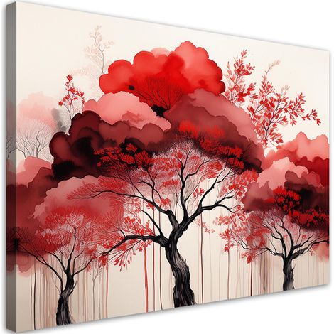 Quadro su tela, Paesaggio rosso Foresta Alberi - 60x40 (1/5)