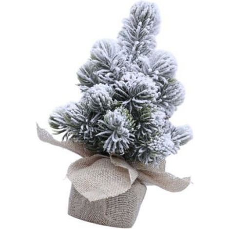 Sapin de Noël miniature recouvert de neige avec base en bois - Petit arbre de Noël - Décoration de table pour centre de table (1/4)
