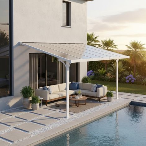 Toit terrasse ajustable 9,56m2 polycarbonate anti-UV blanc (1/5)