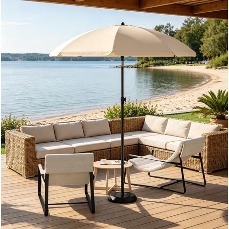 Strandschirm 175x175x156-206 cm Beige Metall und Polyester höhenverstellbar mit 35° Neigung (1/5)