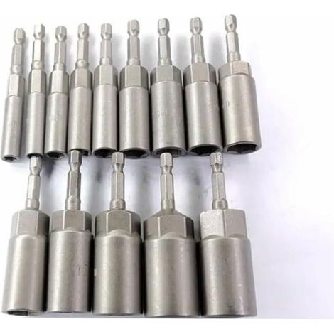 Set di chiavi a bussola esagonali, ugelli da 6 mm a 19 mm, set di avvitatori elettrici, impugnatura per avvitatore elettrico, trapani elettrici, avvitatori a impulsi, chiavi a bussola (14 pezzi) (1/2)