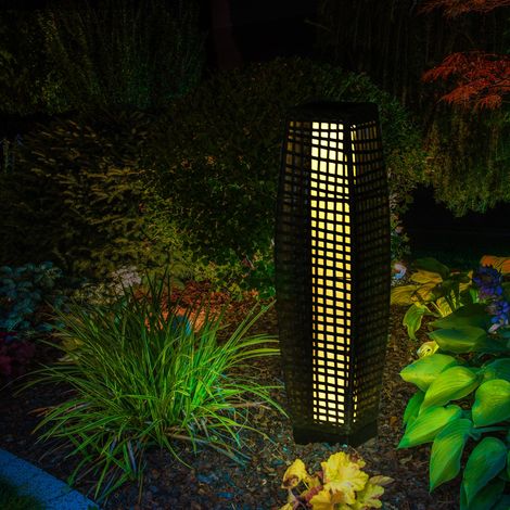 Solarbetriebene LED-Gartentischleuchte aus geflochtenem Kunstharz in Rattanoptik – 21 x 21 x 78 cm, grau