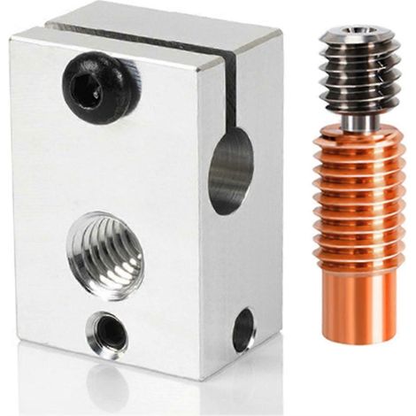 Bloc chauffant PT100 V6 en aluminium, laiton et cuivre plaqués, avec embout bimétallique en aluminium. (1/5)
