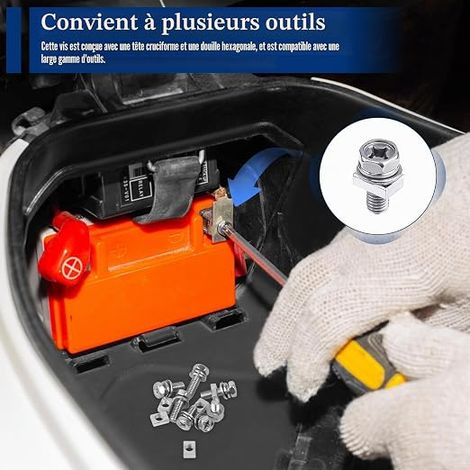 Jeux Boulons et Écrous de Batterie de Moto Cosse Batterie Écrou en Acier Inoxydable Boulon de Batterie Scooter D'écrous et Vis Cosse de Batterie de Moto pour VTT Vélo Scooter (1/4)