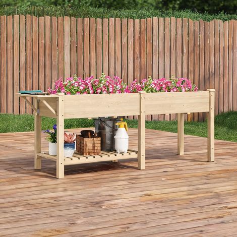 Jardinière surélevée en bois de sapin avec tablette latérale (1/5)