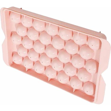 Moule à glaçons rond créatif à 33 compartiments, machine à glaçons en plastique avec couvercle, bac à glaçons maison, boîte à glaçons pour réfrigérateur, rose (1/4)