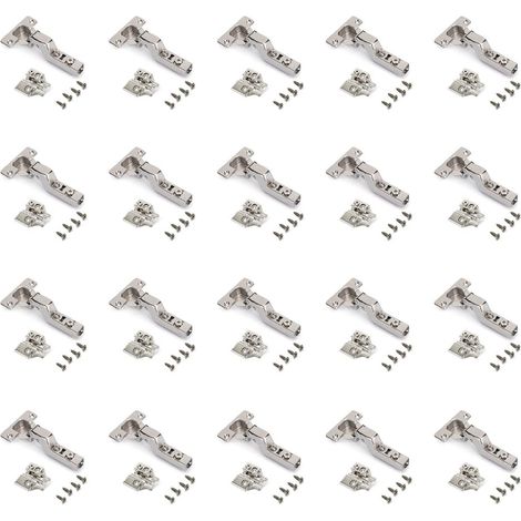 Emuca Lotto di 20 cerniere collo alto X92 con chiusura soft e basette a vite, altezza 0, Acciaio, Nichelato (1/4)