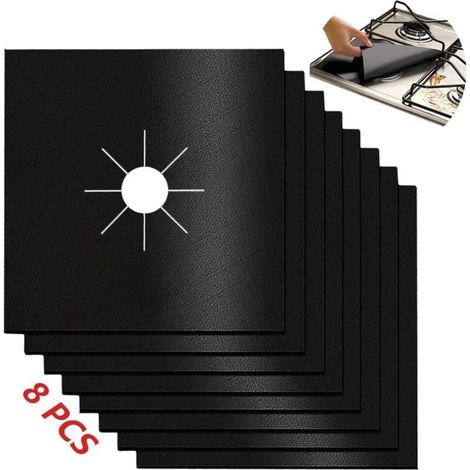 8 Pcs Brûleur de Cuisinière Réutilisable Couvre Plaque de Cuisson à Gaz Protection D'écra Cuisinière Gaz Protecteur Pad Antiadhésif, Facile Nettoyer, pour Familles, écoles, Restaurants Etc—Noir (1/4)