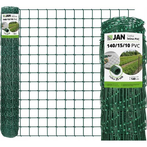 Grillage à nœuds pour clôtures forestières - 140/15/10 L Vert, OC + PVC, rouleau de 25 m, hauteur 140 cm, maille 10 x 10 cm, 15 fils horizontaux, galvanisé à chaud 80 g/m²