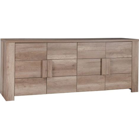 Meublorama – Buffet 4 portes chêne Dab Canyon – Dimensions 216x85x47 cm – Panneaux de particules de qualité – Design moderne et élégant (1/3)