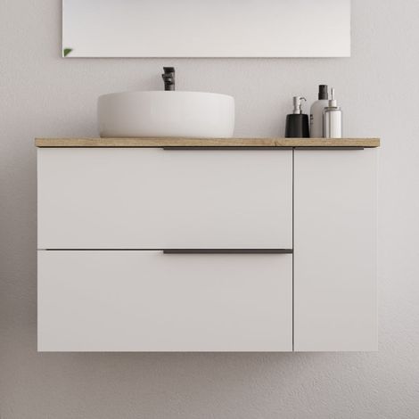 Meuble de salle de bain 80cm avec vasque à poser ronde - sans miroir - blanc - KING (1/5)