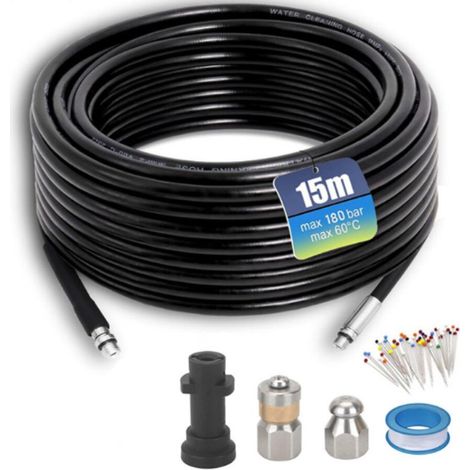Tuyau Déboucheur Canalisation karcher 20M,180Bar 60℃, furet karcher compatible avec Adaptateurs pour Karcher K2-K7, Lavor, Interpump, Bosch (1/4)